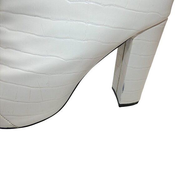 White Croc Embossed Ankle Boots Pointed Toe Block Heel Y2K Baddie Boss Babe - Picture 8 of 12